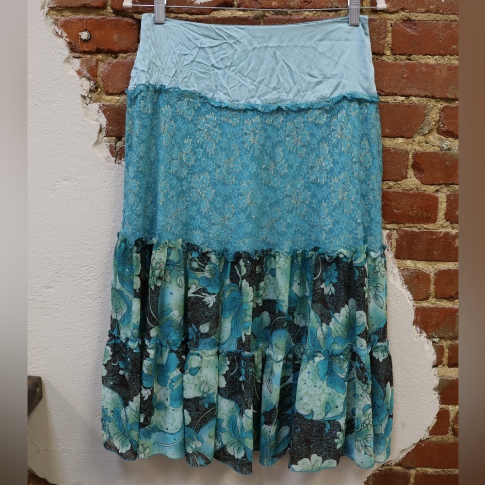 Vintage y2k Silk blend tired midi skirt